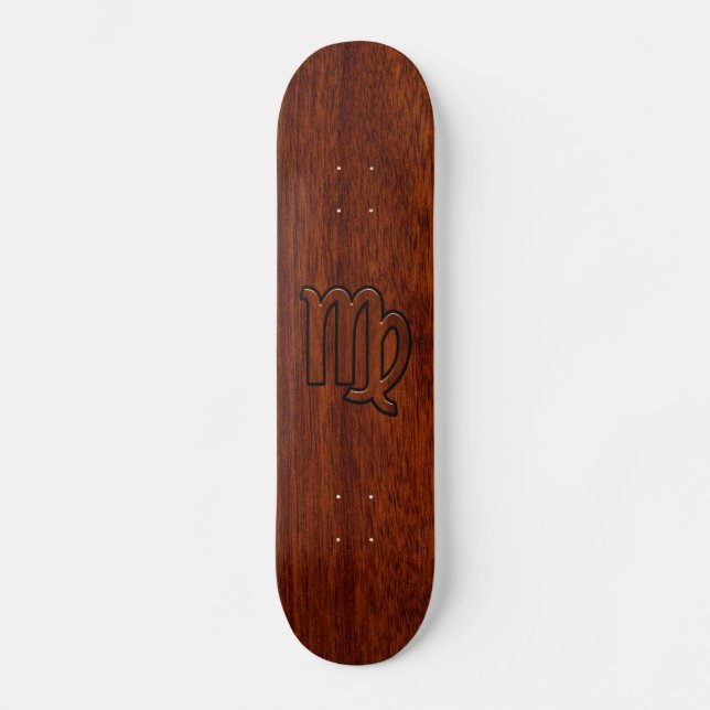 Virgo Zodiac Sign in Mahogany wood style Skateboard (Front)