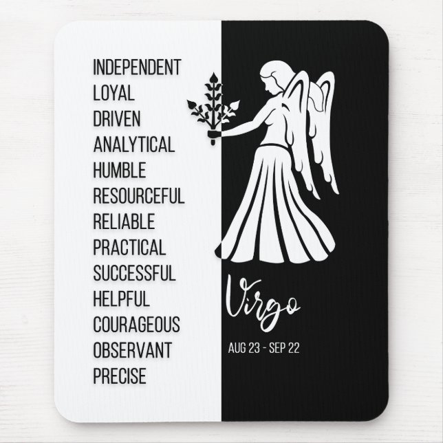 Virgo Zodiac Sign Mousepad, Black & White Mouse Mat (Front)