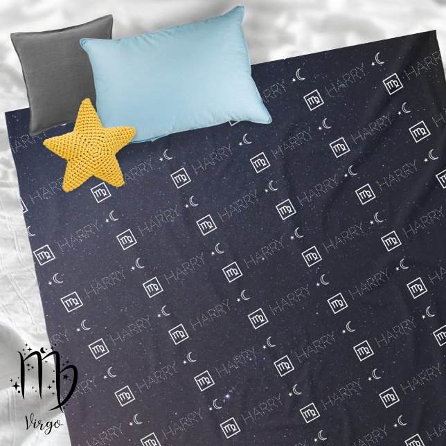Virgo Zodiac Sign Name Constellation Astrology Fleece Blanket (Virgo Zodiac Sign Symbol Personalized Repeating Name Seamless Pattern Starry Night Sky Moon Blanket)