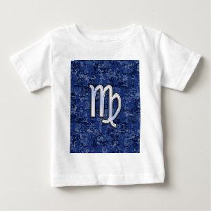 Virgo Zodiac Sign on Blue Digital Camouflage Baby T-Shirt