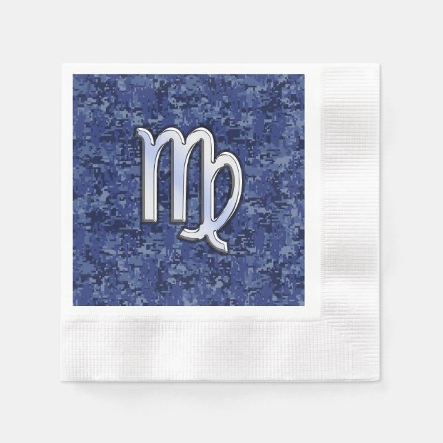 Virgo Zodiac Sign on Blue Digital Camouflage Napkin (Front)