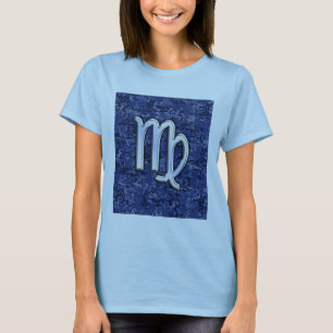 Virgo Zodiac Sign on Blue Digital Camouflage T-Shirt