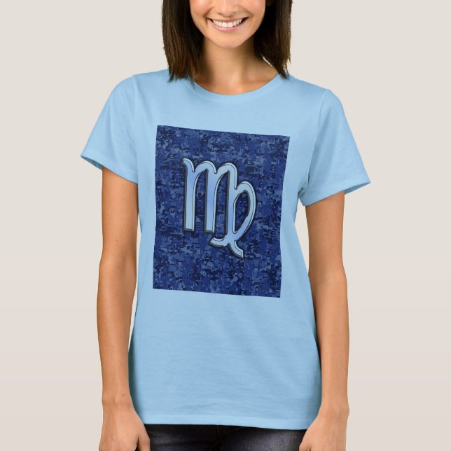Virgo Zodiac Sign on Blue Digital Camouflage T-Shirt (Front)