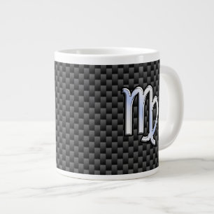 Virgo Zodiac Sign on Charcoal Carbon Fiber Style Large Coffee Mug