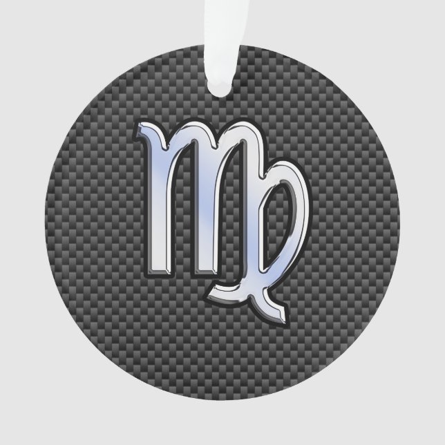 Virgo Zodiac Sign on Charcoal Carbon Fiber Style Ornament (Front)