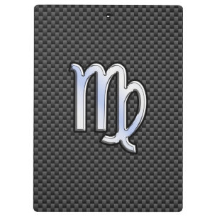 Virgo Zodiac Sign on Charcoal Carbon Fibre Print Clipboard