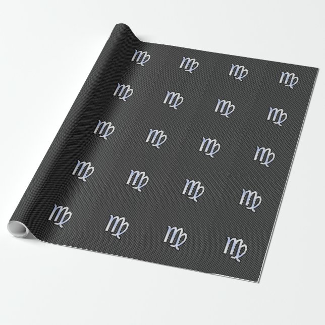 Virgo Zodiac Sign on Charcoal Carbon Fibre Print Wrapping Paper (Unrolled)