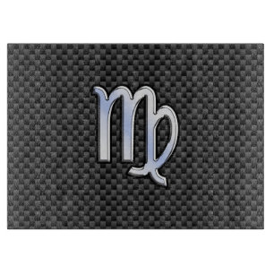 Virgo Zodiac Sign on Charcoal Carbon Fibre Style Cutting Board