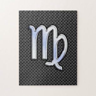 Virgo Zodiac Sign on Charcoal Carbon Fibre Style Jigsaw Puzzle