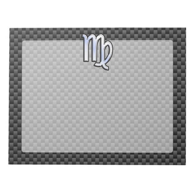 Virgo Zodiac Sign on Charcoal Carbon Fibre Style Notepad (Front)