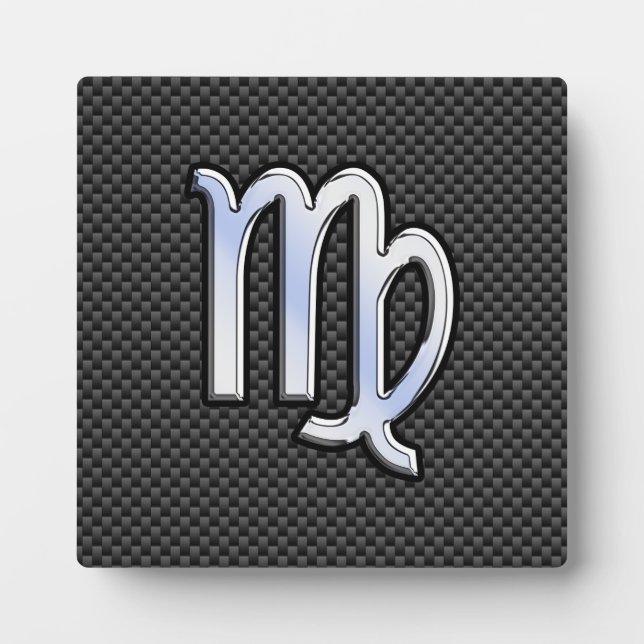 Virgo Zodiac Sign on Charcoal Carbon Fibre Style Plaque (Front)