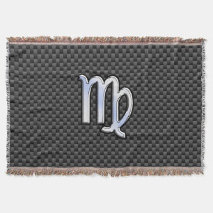 Virgo Zodiac Sign on Charcoal Carbon Fibre Style Throw Blanket