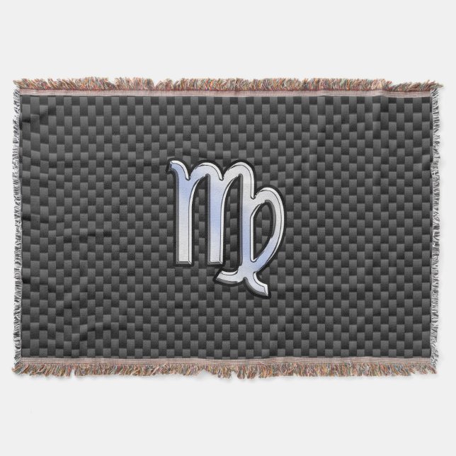 Virgo Zodiac Sign on Charcoal Carbon Fibre Style Throw Blanket (Front)