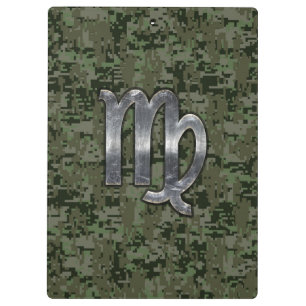 Virgo Zodiac Sign on Green Digital Camo Clipboard