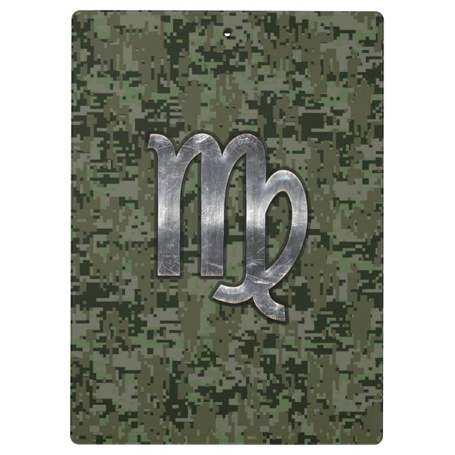 Virgo Zodiac Sign on Green Digital Camo Clipboard (Back)