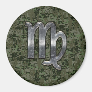 Virgo Zodiac Sign on Green Digital Camo Magnet