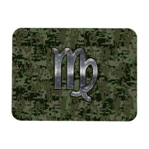 Virgo Zodiac Sign on Green Digital Camo Magnet