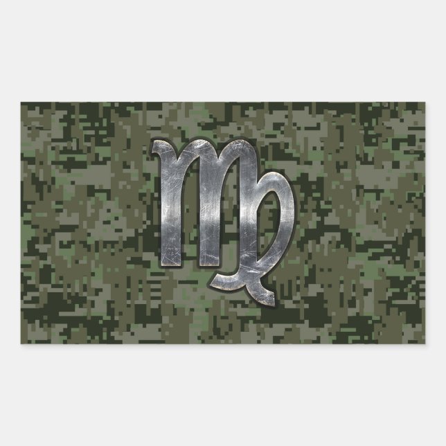Virgo Zodiac Sign on Green Digital Camo Style Rectangular Sticker (Front)