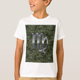 Virgo Zodiac Sign on Green Digital Camo Style T-Shirt