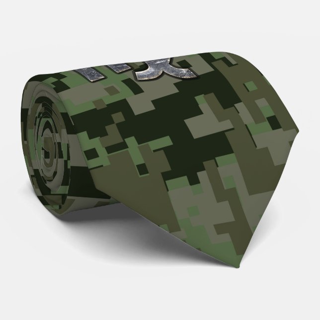 Virgo Zodiac Sign on Green Digital Camo Style Tie (Rolled)
