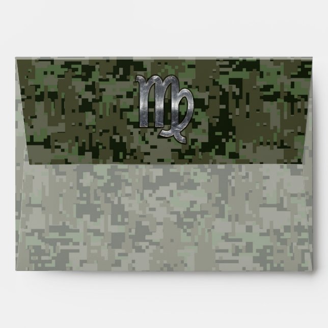 Virgo Zodiac Sign on Green Digital Camouflage Envelope (Back (Top Flap))