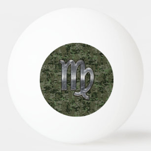 Virgo Zodiac Sign on Green Digital Camouflage Ping Pong Ball