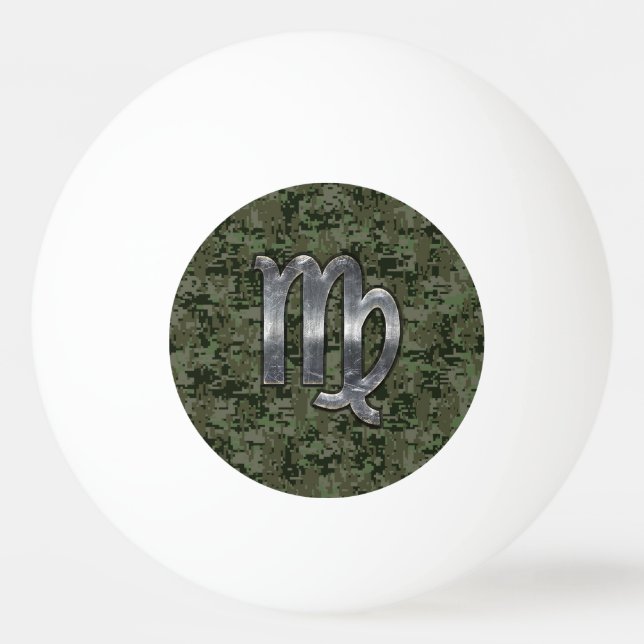 Virgo Zodiac Sign on Green Digital Camouflage Ping Pong Ball (Front)