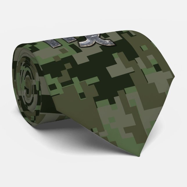 Virgo Zodiac Sign on Military Green Digital Camo Tie (Rolled)