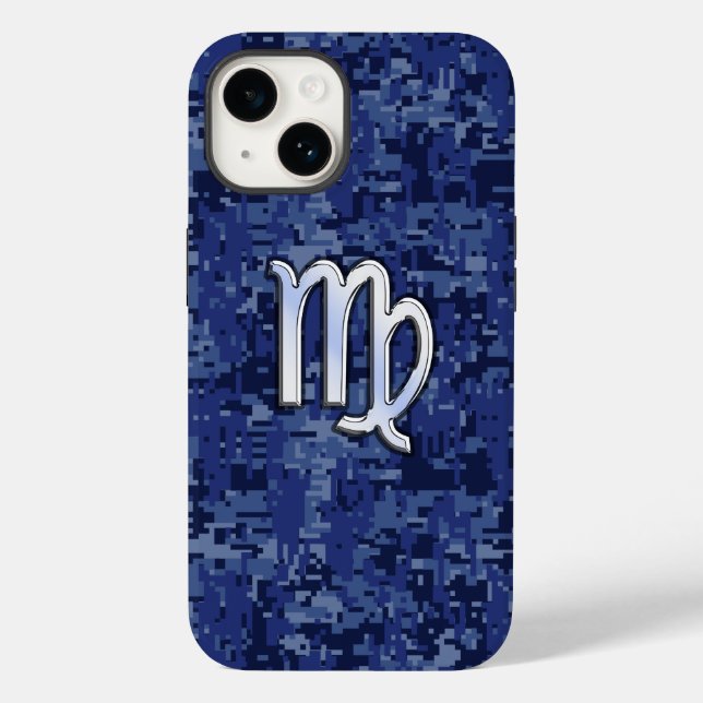 Virgo Zodiac Sign on Navy Blue Camo Case-Mate iPhone Case (Back)