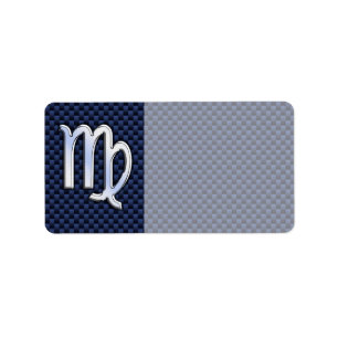 Virgo Zodiac Sign on Navy Blue Carbon Fiber Print Label