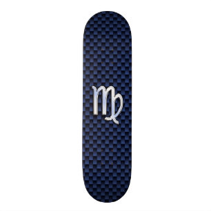 Virgo Zodiac Sign on Navy Blue Carbon Fiber Style Skateboard