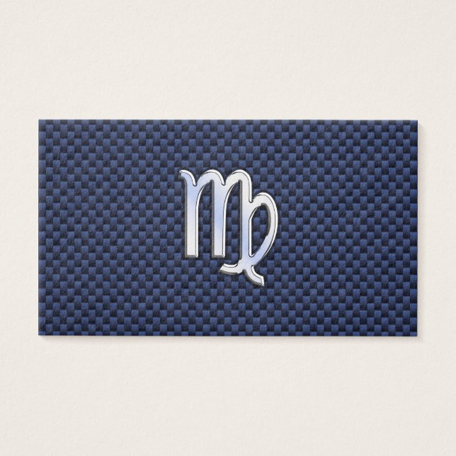 Virgo Zodiac Sign on Navy Blue Carbon Fibre Print (Front)