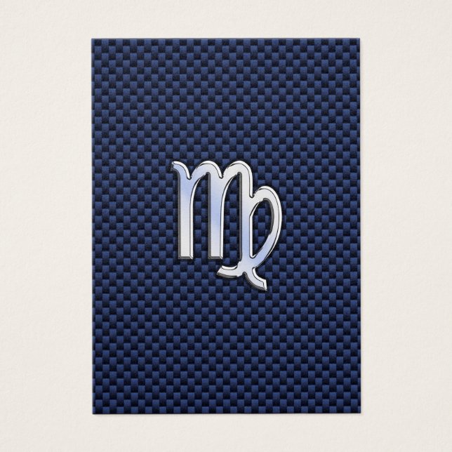 Virgo Zodiac Sign on Navy Blue Carbon Fibre Print (Front)