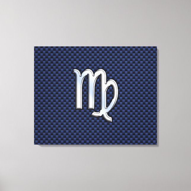 Virgo Zodiac Sign on Navy Blue Carbon Fibre Print (Front)