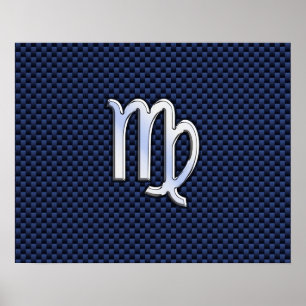 Virgo Zodiac Sign on Navy Blue Carbon Fibre Print