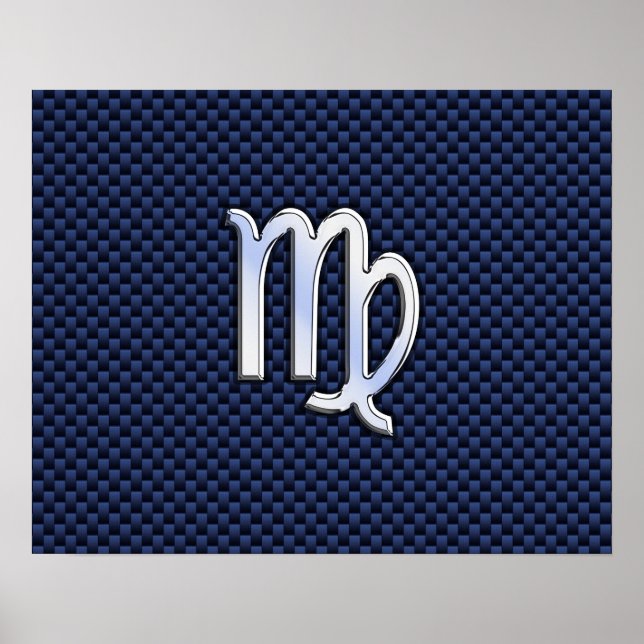 Virgo Zodiac Sign on Navy Blue Carbon Fibre Print (Front)