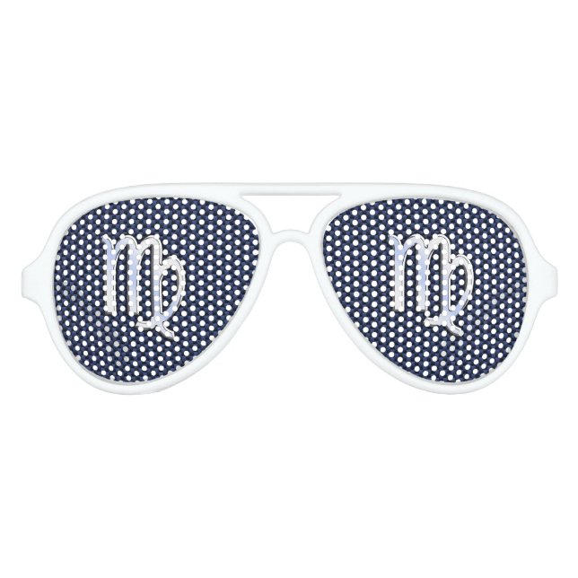 Virgo Zodiac Sign on Navy Blue Carbon Fibre Print Aviator Sunglasses (Front)