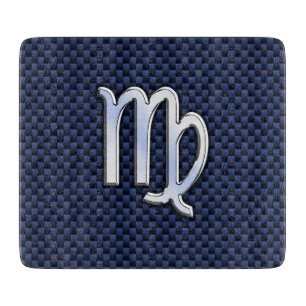Virgo Zodiac Sign on Navy Blue Carbon Fibre Print Cutting Board