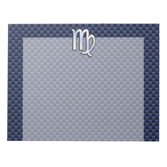 Virgo Zodiac Sign on Navy Blue Carbon Fibre Print Notepad (Front)