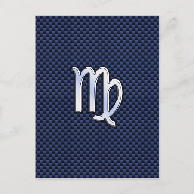 Virgo Zodiac Sign on Navy Blue Carbon Fibre Print Postcard (Front)
