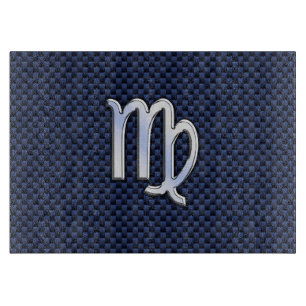 Virgo Zodiac Sign on Navy Blue Carbon Fibre Style Cutting Board