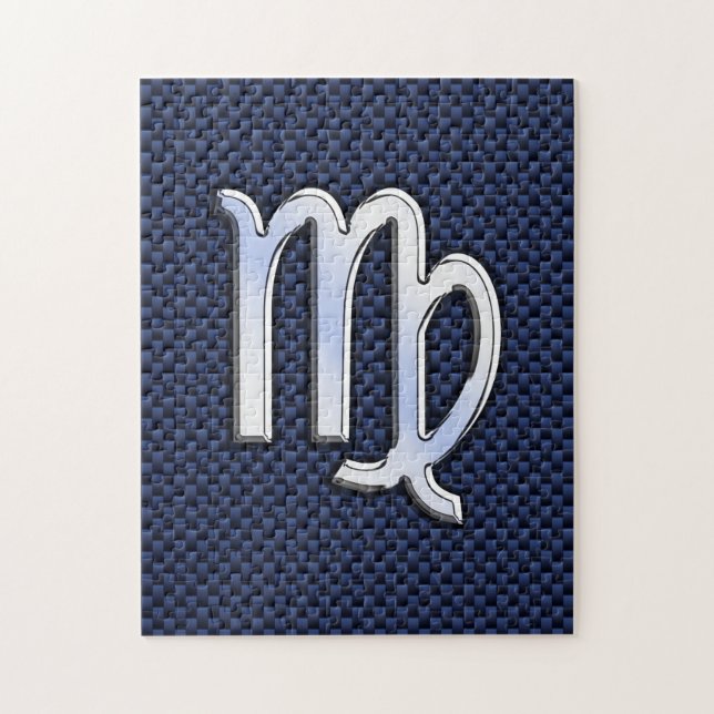 Virgo Zodiac Sign on Navy Blue Carbon Fibre Style Jigsaw Puzzle (Vertical)