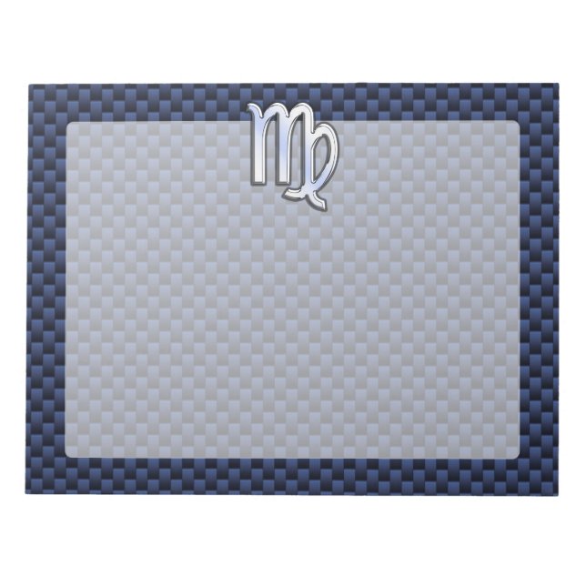 Virgo Zodiac Sign on Navy Blue Carbon Fibre Style Notepad (Front)