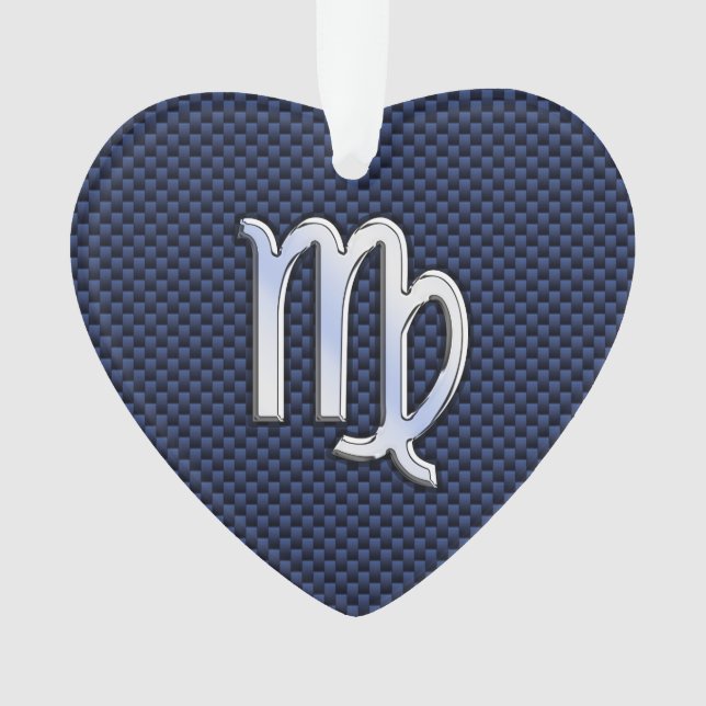 Virgo Zodiac Sign on Navy Blue Carbon Fibre Style Ornament (Front)
