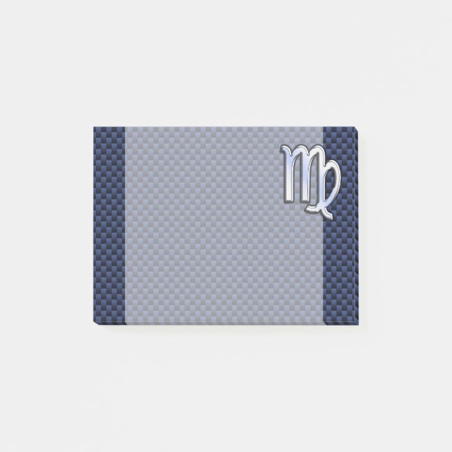 Virgo Zodiac Sign on Navy Blue Carbon Fibre Style Post-it Notes (Front)