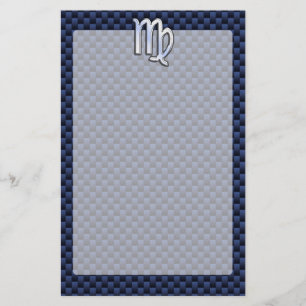 Virgo Zodiac Sign on Navy Blue Carbon Fibre Style Stationery