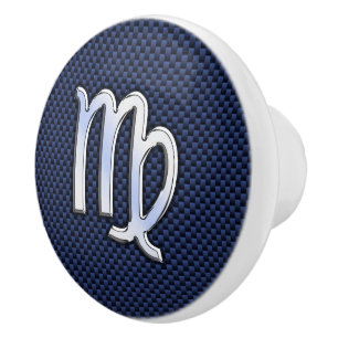 Virgo Zodiac Sign on Navy Blue Decor Ceramic Knob