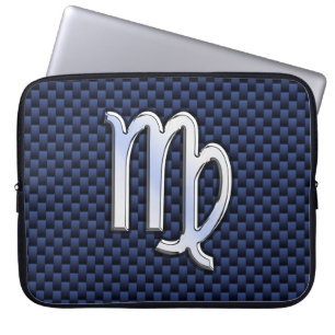 Virgo Zodiac Sign on Navy Blue Decor Laptop Sleeve