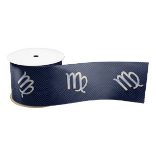 Virgo Zodiac Sign on Navy Blue Decor Satin Ribbon