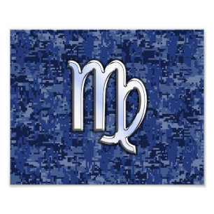Virgo Zodiac Sign on Navy Blue Digital Camo